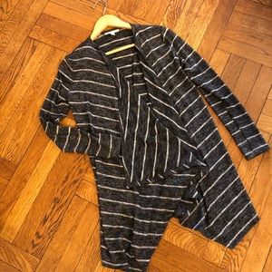 Long Striped Open Front Wrap Cardigan